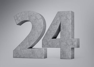 3D Beton Numara 24 numara Gri Beton Taş Gri Arka plan 3D İllüstrasyon