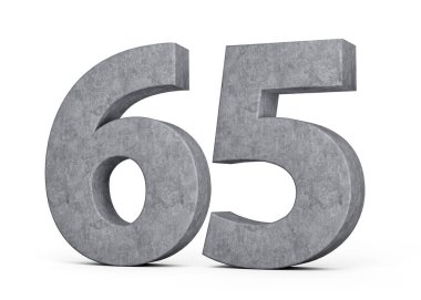 Altmış beş numaralı beton. Gri Beton Taştan Yapılmış 65 basamaklı. Beyaz Arkaplan 3D Görüntü