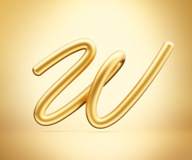 3d Altın Parlak Harf W Alfabesi W Yuvarlak Şişirilebilir Yazı Tipi Altın Arkaplan 3d Görüntü