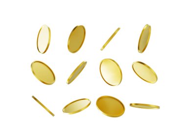 3D Düşen Altın Parlak Paralar Beyaz Arkaplanda 3D Görüntü