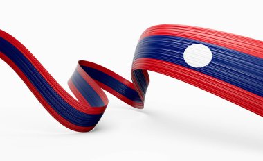 Laos 'un 3d Bayrağı Parlak Dalgalı Laos Kurdelesi Beyaz Arkaplanda 3d Görüntü