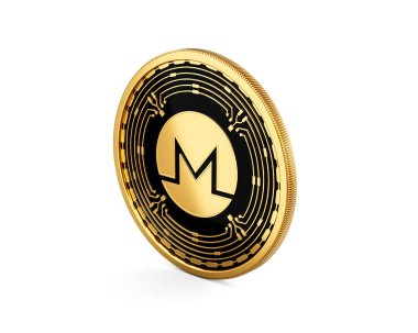 3D Altın ve Siyah Yuvarlak Paralı Monero Parası Beyaz Arkaplanda İzole Edildi 3D Görüntü