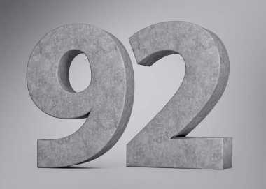 3D Beton Numara 92. Gri Beton Taş Gri Arka plan 3D İllüstrasyon