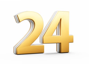 3 Boyutlu Altın Parlak 24 Numara, 24 Numara, Beyaz Arkaplanda Gümüş Çizgili, 3D Görüntü