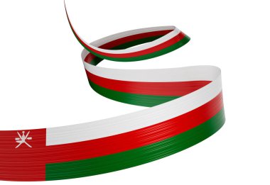 Umman 'ın 3D Bayrağı Parlak Dalgalı Umman Kurdelesi Beyaz Arkaplanda 3D Görüntü