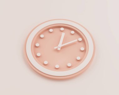 Minimalist Pastel Pink And White Rounded Wall Clock 12:10 Twelve Ten 00:10 Time 3D Illustration clipart