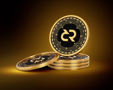 Altın Kripto Para Yığını Parlak Altın Parlak Arkaplanda DCR Madeni Parlaklığı 3d Görüntü