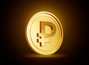 Altın Parlak Yuvarlak Rus Rublesi Parlak Altın Parlak Arkaplanda İzole edilmiş 3D Görüntü