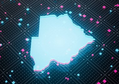 Aydınlatılmış Botswana Veri Haritası Kusursuz Desen Arkaplanındaki Neon Mavi Işık 3B Görüntü