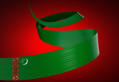 Türkmenistan Bayrağı Kırmızı Arkaplanda İzole Edilmiş Parlak Dalgalanan Bayraklar 3D Görüntü