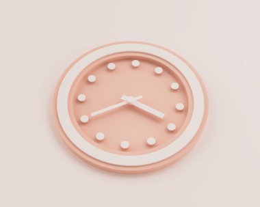 Minimalist Pastel Pink And White Rounded Wall Clock 3:40 Three Forty 15:40 Time 3D Illustration clipart