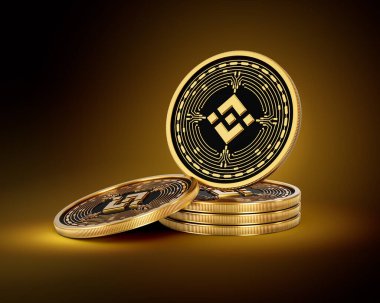 Altın Kripto Para Yığını Altın Parlak Arkaplanda Yuvarlanan Paralar 3D Görüntü