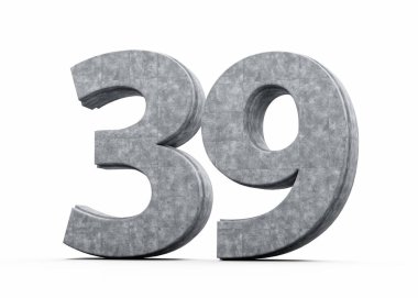 Beton Numara 39 Gri Beton Taş Yapımı Beyaz Arkaplan 3D İllüstrasyon