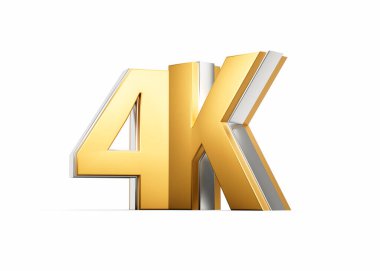 Kilometre Taşını Vurgulayan Metalik Işıltılı Altın 4K Metni veya Çözünürlük Sembolizmi 3B İllüstrasyon