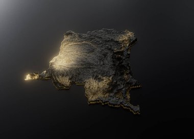 Kongo Haritası Altın Metalik Doku Haritası Altın Rezervleri ve Altın Madencilik Konsepsiyonu 3B İllüstrasyon