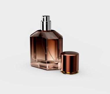 Zarif Amber Cilalanmış Cam Parfüm Şişesi Açık Cilalı 3 boyutlu Görüntü