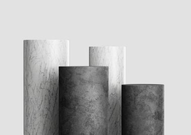 Dört Silindirik Beton Podyum Mermer desenli Ürün Şovu 3d İllüstrasyon için ideal