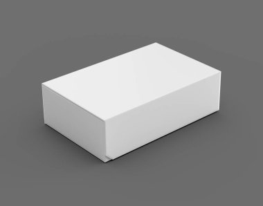 Ambalaj için beyaz dikdörtgen karton kutu modeli, yatay olarak konumlandırılmış 3d illüstrasyon