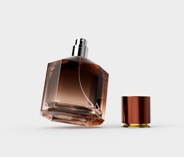 Zarif Amber Cilalanmış Cam Parfüm Şişesi Açık Cilalı 3 boyutlu Görüntü