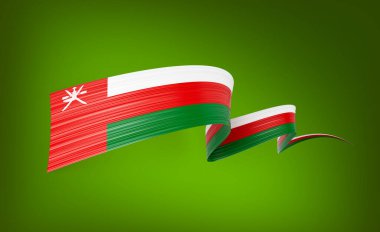 Umman Dalgalı Parlak Umman Bayrağı Yeşil Arkaplanda İzole Edildi 3D Görüntü