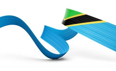 Tanzanya 'nın 3d Bayrağı 3d Dalgalı Parlak Tanzanya Kurdelesi Beyaz Arkaplanda 3d Görüntü