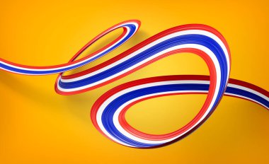 Tayland Parlak Dalgalı Bayrağı Tayland Kurdelesi Sarı Arkaplanda İzole Edildi 3D Görüntü