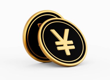 Pırıl pırıl Altın ve Siyah İki Yuvarlak Japon Bozukluğu Beyaz Arkaplanda İzole Edildi 3D Görüntü