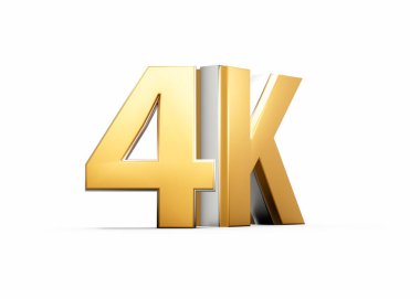 Kilometre Taşını Vurgulayan Metalik Işıltılı Altın 4K Metni veya Çözünürlük Sembolizmi 3B İllüstrasyon