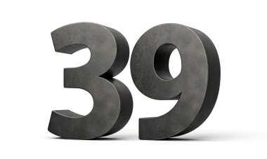Gri pürüzsüz demirden yapılmış 39 numara. Beyaz arka planda izole edilmiş 3 boyutlu görüntü.