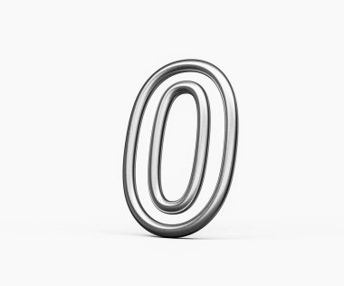 Beyaz arkaplanda pürüzsüz kıvrımları olan gümüş metalik parıltıdan yapılmış sıfır numara.