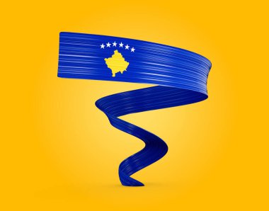 3d Flag Of Kosovo 3d Wavy Shiny Kosovo Ribbon Flag Isolated On Yellow Background 3d Illustration clipart