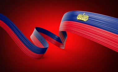 3d Lihtenştayn Bayrağı 3d Dalgalı Parlak Lihtenştayn Çarpık Kurdele Kırmızı Arkaplanda 3d Görüntü