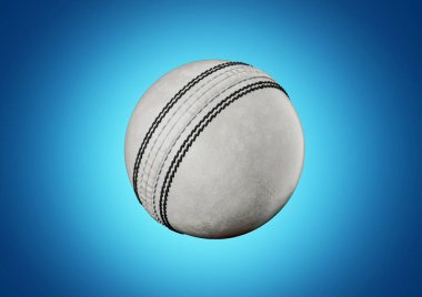 Beyaz Deri Dikişli ODI Bir Gün Uluslararası Kriket Topu Mavi Arkaplanda 3D Görüntü