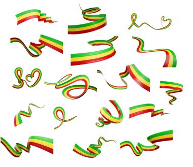 Mali Dalgalı Soyut Kurdele Bayraklarının Beyaz Arkaplanda Farklı Tarzları 3D Görüntü