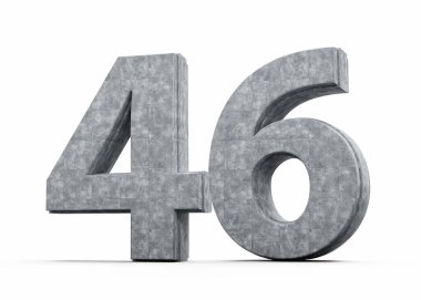 Beton Numara kırk altı 46 Gri Beton Taş Yapımı Beyaz Arkaplan 3D İllüstrasyon