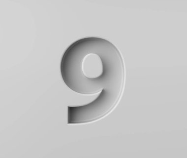 Gri arkaplan resimlerine kabartmalı ince bir gölgeyle 9 numara parlak beyaz.