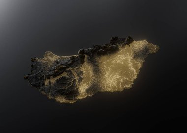 Macaristan Altın Metalik Doku Haritası Altın Rezervleri ve Altın Madencilik Konsepti 3B İllüstrasyon