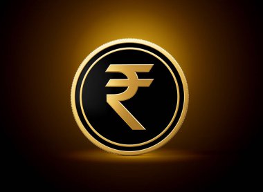 Altın ve Siyah Yuvarlak Hint Rupisi Parlak Altın Parlak Arkaplanda İzole edilmiş 3D Görüntü