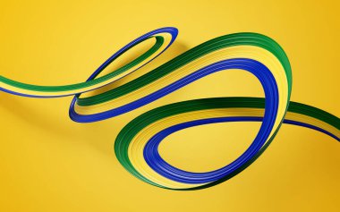 Gabon 'un 3d Bayrağı 3d Dalgalanan Bayraklar Sarı Arkaplanda İzole Edildi, 3d illüstrasyon