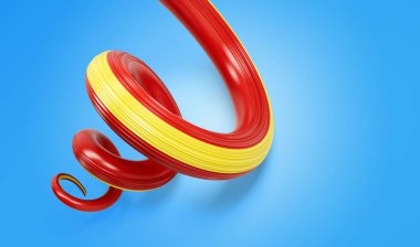 Vietnam 'ın 3D Bayrağı 3D Sarmal Vietnam Kurdelesi Mavi Arkaplanda İzole Edilmiş 3D Görüntü