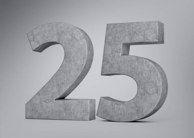 3D Beton Numara 25. Gri Beton Taş Gri Arka plan 3D Görüntü