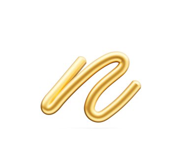 3d Altın Parlak Küçük Harf n Alfabe n Yuvarlak Şişirilebilir Yazı Tipi Beyaz Arkaplan 3d Görüntü