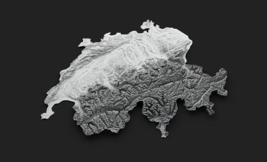 İsviçre Haritası Siyah Arkaplan 3d Görüntü Üzerine Gölgeli Renk Yüksekliği Haritası