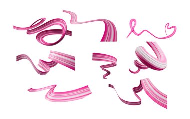 3D Pembe Bayraklar Stili Beyaz Arkaplanda Bayraklar Dalgalanıyor 3D Görüntü