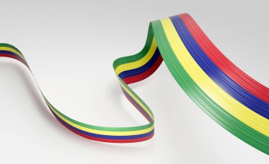 Mauritius 'un 3D Bayrağı. Mauritius' un Parlak Dalgalanışı Mauritius Kurdelesi Beyaz Arkaplanda 3D Görüntü