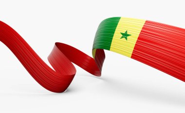 Senegal 'in 3d Bayrağı Parlak Senegal Bayrakları Beyaz Arkaplan Üzerinde Senegal Bayrakları