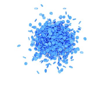3D Blue Scattered Rounded Medikal Haplar Beyaz Arka plan Üst Sağlık Hizmetleri 3d İllüstrasyon