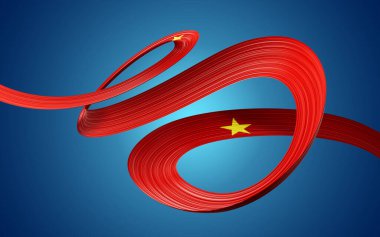 3d Vietnam Bayrağı 3d Dalgalanan Kurdele Mavi Arkaplanda İzole Edildi 3d Görüntü