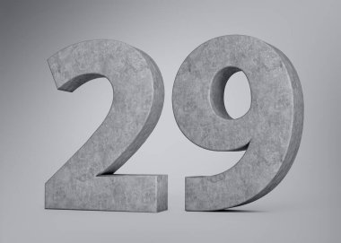 3D Beton Numara 29 Gri Betondan Yapılan 29 haneli Gri Beton Gri Arka plan 3D Görüntü