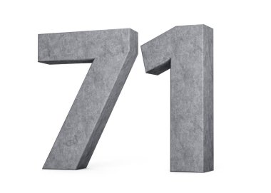 3D Beton Numarası 71 Sayı Gri Beton Taştan Yapılan Beyaz Arkaplan 3D Görüntü